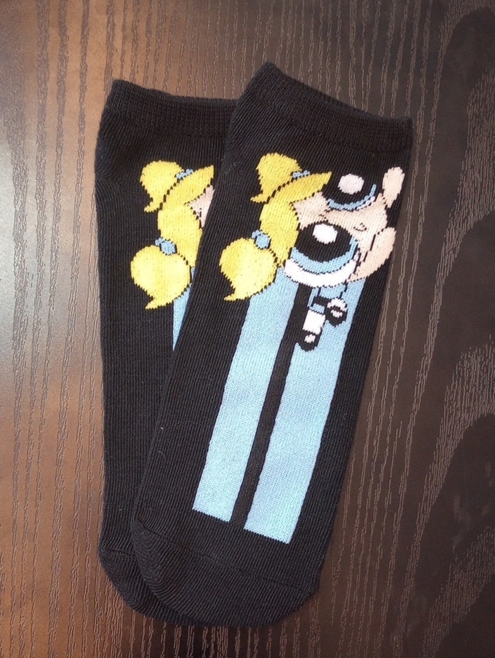 Powerpuff Girls Bubbles Black Socks and Light Blue Stripe Size 4-10